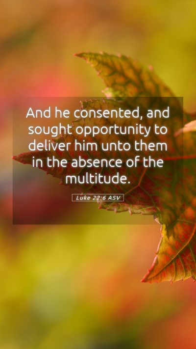 Picture 05 - Luke 22:6 ASV Mobile Phone Wallpaper - And he consented, and sought opportunity to - Mobile Bible Verse Wallpaper