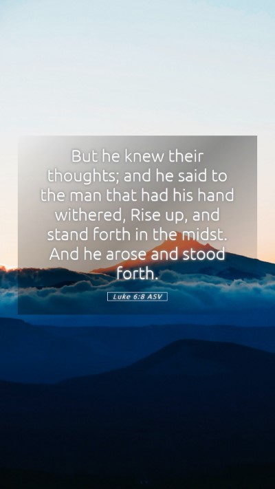 Picture 05 - Luke 6:8 ASV Mobile Phone Wallpaper - But he knew their thoughts; and he said to the - Mobile Bible Verse Wallpaper