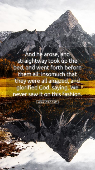 Picture 05 - Mark 2:12 ASV Mobile Phone Wallpaper - And he arose, and straightway took up the bed, - Mobile Bible Verse Wallpaper