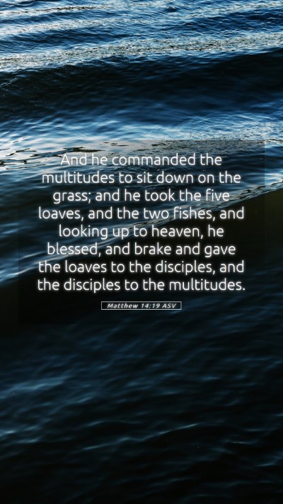 Picture 05 - Matthew 14:19 ASV Mobile Phone Wallpaper - And he commanded the multitudes to sit down on - Mobile Bible Verse Wallpaper