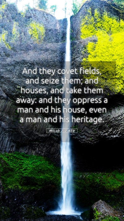 Picture 05 - Micah 2:2 ASV Mobile Phone Wallpaper - And they covet fields, and seize them; and - Mobile Bible Verse Wallpaper