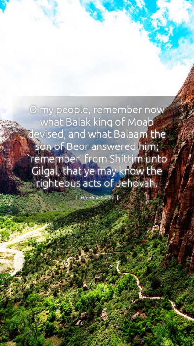 Picture 05 - Micah 6:5 ASV Mobile Phone Wallpaper - O my people, remember now what Balak king of Moab - Mobile Bible Verse Wallpaper