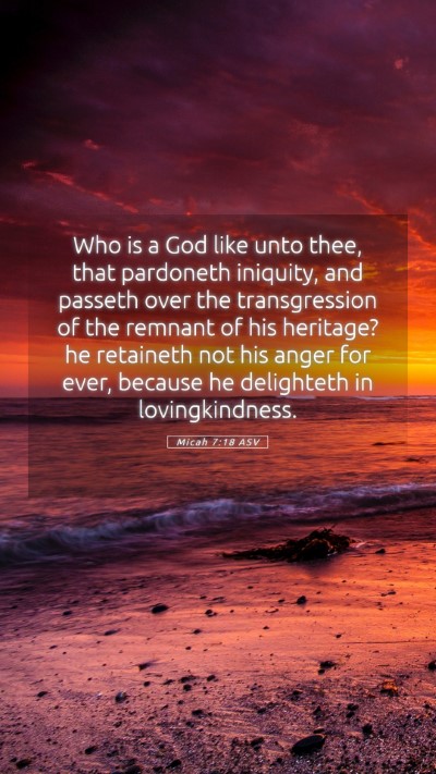Picture 05 - Micah 7:18 ASV Mobile Phone Wallpaper - Who is a God like unto thee, that pardoneth - Mobile Bible Verse Wallpaper