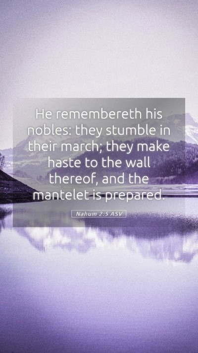 Picture 05 - Nahum 2:5 ASV Mobile Phone Wallpaper - He remembereth his nobles: they stumble in their - Mobile Bible Verse Wallpaper