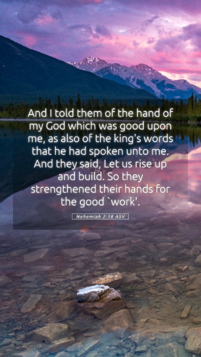 Picture 05 - Nehemiah 2:18 ASV Mobile Phone Wallpaper - And I told them of the hand of my God which was - Mobile Bible Verse Wallpaper