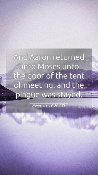 Picture 05 - Numbers 16:50 ASV Mobile Phone Wallpaper - And Aaron returned unto Moses unto the door of - Mobile Bible Verse Wallpaper