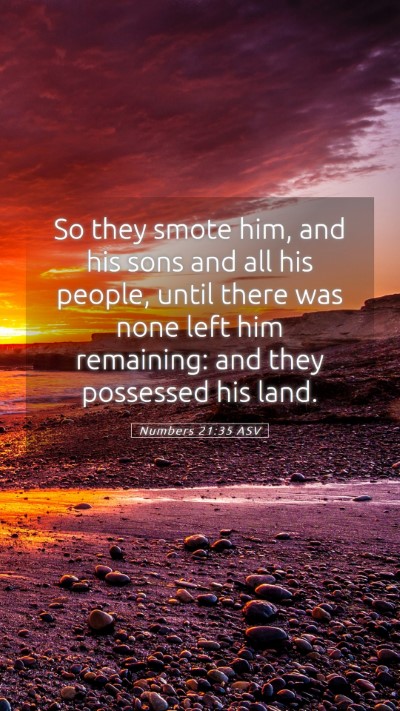 Picture 05 - Numbers 21:35 ASV Mobile Phone Wallpaper - So they smote him, and his sons and all his - Mobile Bible Verse Wallpaper