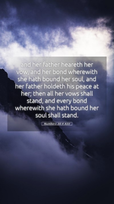 Picture 05 - Numbers 30:4 ASV Mobile Phone Wallpaper - and her father heareth her vow, and her bond - Mobile Bible Verse Wallpaper