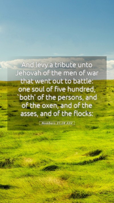 Picture 05 - Numbers 31:28 ASV Mobile Phone Wallpaper - And levy a tribute unto Jehovah of the men of war - Mobile Bible Verse Wallpaper