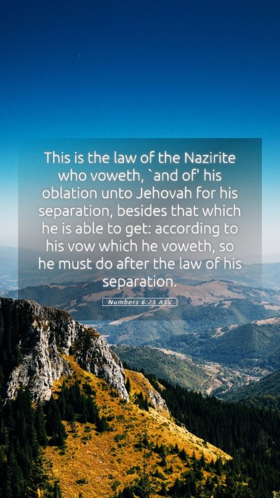 Picture 05 - Numbers 6:21 ASV Mobile Phone Wallpaper - This is the law of the Nazirite who voweth, `and - Mobile Bible Verse Wallpaper