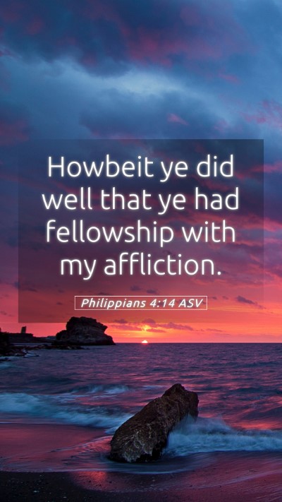 Picture 05 - Philippians 4:14 ASV Mobile Phone Wallpaper - Howbeit ye did well that ye had fellowship with - Mobile Bible Verse Wallpaper