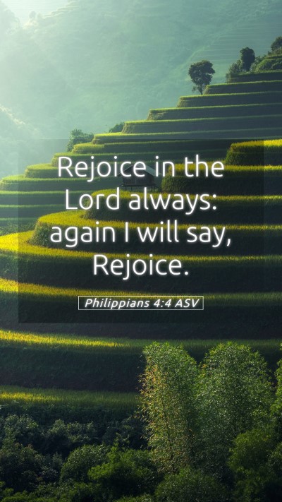 Picture 05 - Philippians 4:4 ASV Mobile Phone Wallpaper - Rejoice in the Lord always: again I will say, - Mobile Bible Verse Wallpaper