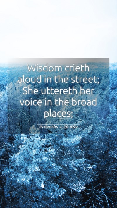 Picture 05 - Proverbs 1:20 ASV Mobile Phone Wallpaper - Wisdom crieth aloud in the street; She uttereth - Mobile Bible Verse Wallpaper