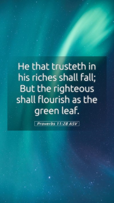 Picture 05 - Proverbs 11:28 ASV Mobile Phone Wallpaper - He that trusteth in his riches shall fall; But - Mobile Bible Verse Wallpaper