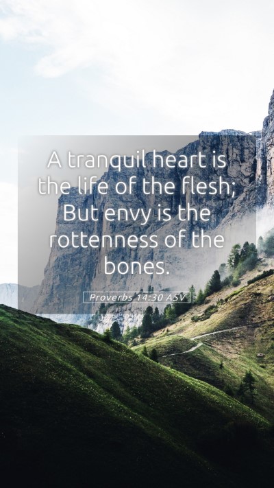 Picture 05 - Proverbs 14:30 ASV Mobile Phone Wallpaper - A tranquil heart is the life of the flesh; But - Mobile Bible Verse Wallpaper