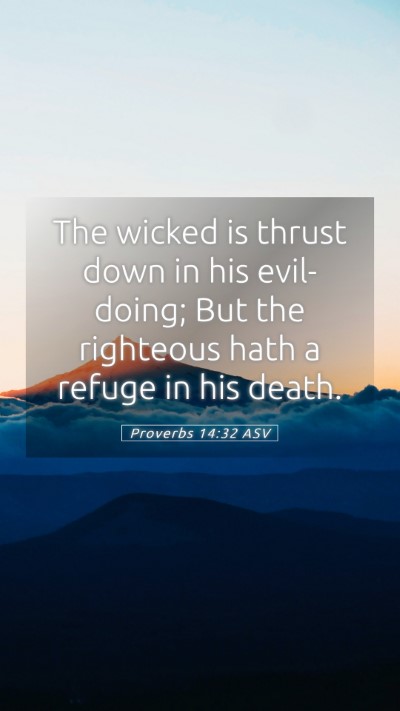 Picture 05 - Proverbs 14:32 ASV Mobile Phone Wallpaper - The wicked is thrust down in his evil-doing; But - Mobile Bible Verse Wallpaper