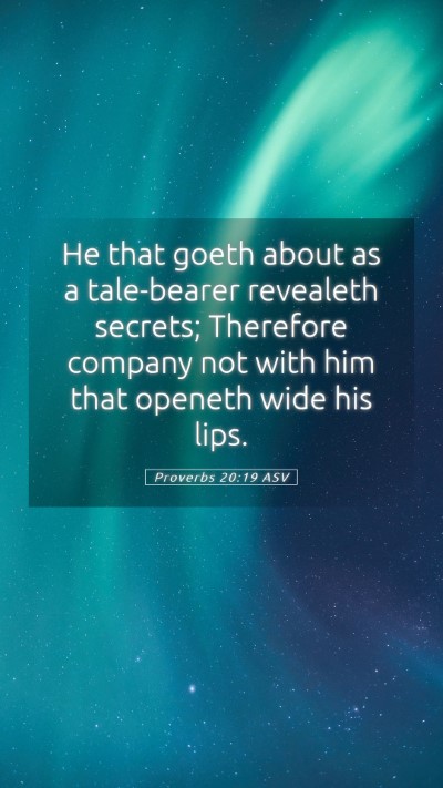 Picture 05 - Proverbs 20:19 ASV Mobile Phone Wallpaper - He that goeth about as a tale-bearer revealeth - Mobile Bible Verse Wallpaper