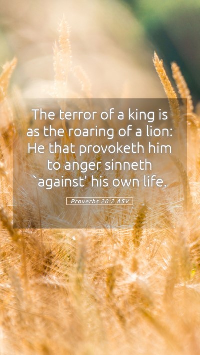 Picture 05 - Proverbs 20:2 ASV Mobile Phone Wallpaper - The terror of a king is as the roaring of a lion: - Mobile Bible Verse Wallpaper