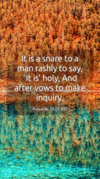 Picture 05 - Proverbs 20:25 ASV Mobile Phone Wallpaper - It is a snare to a man rashly to say, `It is' - Mobile Bible Verse Wallpaper
