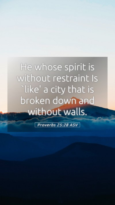 Picture 05 - Proverbs 25:28 ASV Mobile Phone Wallpaper - He whose spirit is without restraint Is `like' a - Mobile Bible Verse Wallpaper