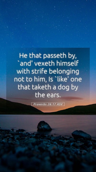 Picture 05 - Proverbs 26:17 ASV Mobile Phone Wallpaper - He that passeth by, `and' vexeth himself with - Mobile Bible Verse Wallpaper