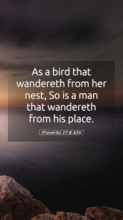 Picture 05 - Proverbs 27:8 ASV Mobile Phone Wallpaper - As a bird that wandereth from her nest, So is a - Mobile Bible Verse Wallpaper