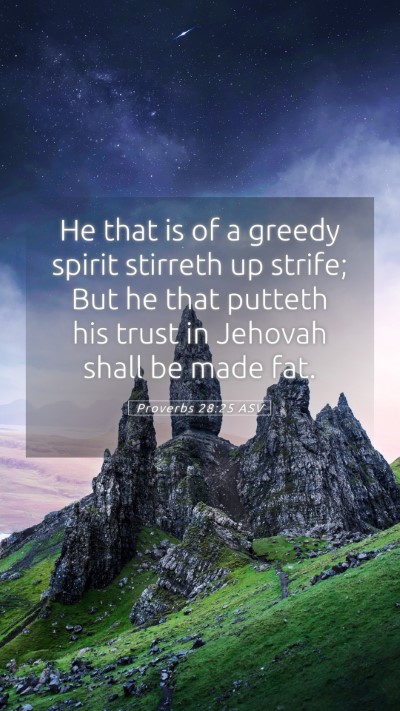 Picture 05 - Proverbs 28:25 ASV Mobile Phone Wallpaper - He that is of a greedy spirit stirreth up strife; - Mobile Bible Verse Wallpaper
