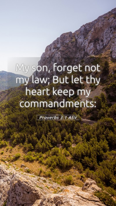 Picture 05 - Proverbs 3:1 ASV Mobile Phone Wallpaper - My son, forget not my law; But let thy heart keep - Mobile Bible Verse Wallpaper