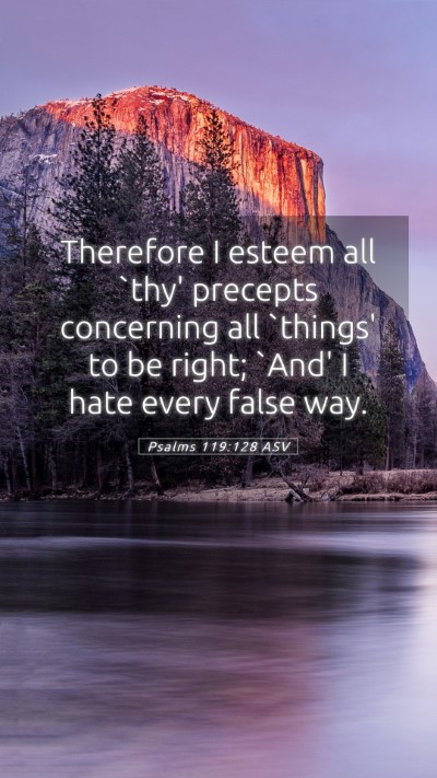 Picture 05 - Psalms 119:128 ASV Mobile Phone Wallpaper - Therefore I esteem all `thy' precepts concerning - Mobile Bible Verse Wallpaper