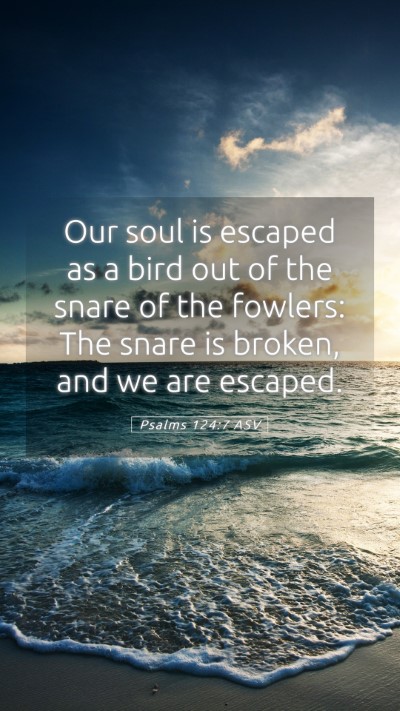 Picture 05 - Psalms 124:7 ASV Mobile Phone Wallpaper - Our soul is escaped as a bird out of the snare of - Mobile Bible Verse Wallpaper