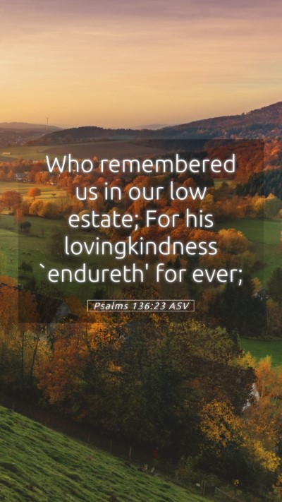 Picture 05 - Psalms 136:23 ASV Mobile Phone Wallpaper - Who remembered us in our low estate; For his - Mobile Bible Verse Wallpaper