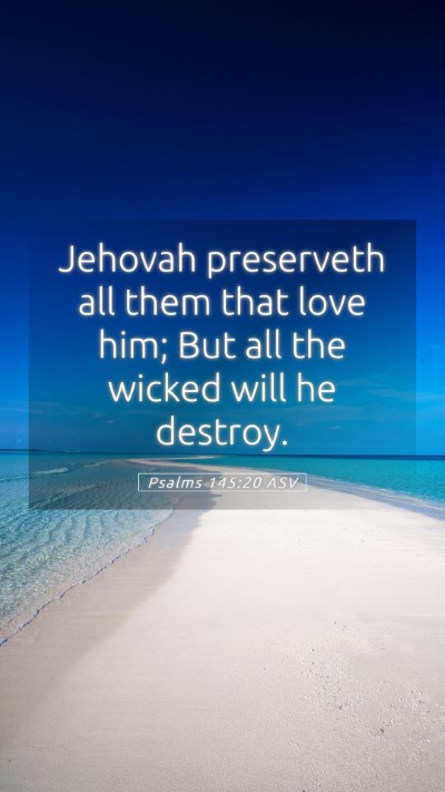 Picture 05 - Psalms 145:20 ASV Mobile Phone Wallpaper - Jehovah preserveth all them that love him; But - Mobile Bible Verse Wallpaper
