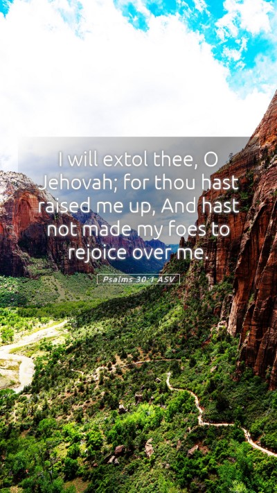 Picture 05 - Psalms 30:1 ASV Mobile Phone Wallpaper - I will extol thee, O Jehovah; for thou hast - Mobile Bible Verse Wallpaper