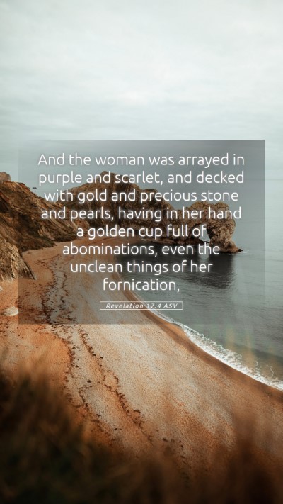 Picture 05 - Revelation 17:4 ASV Mobile Phone Wallpaper - And the woman was arrayed in purple and scarlet, - Mobile Bible Verse Wallpaper
