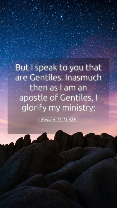 Picture 05 - Romans 11:13 ASV Mobile Phone Wallpaper - But I speak to you that are Gentiles. Inasmuch - Mobile Bible Verse Wallpaper