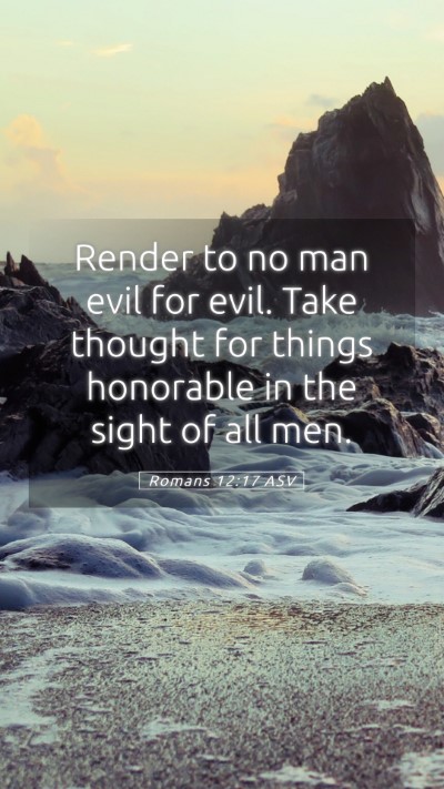 Picture 05 - Romans 12:17 ASV Mobile Phone Wallpaper - Render to no man evil for evil. Take thought for - Mobile Bible Verse Wallpaper
