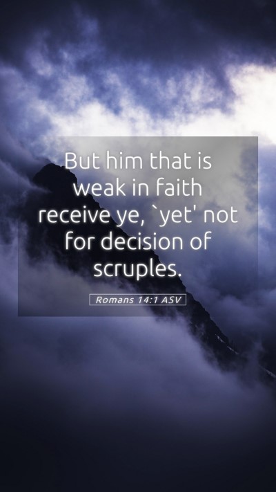 Picture 05 - Romans 14:1 ASV Mobile Phone Wallpaper - But him that is weak in faith receive ye, `yet' - Mobile Bible Verse Wallpaper