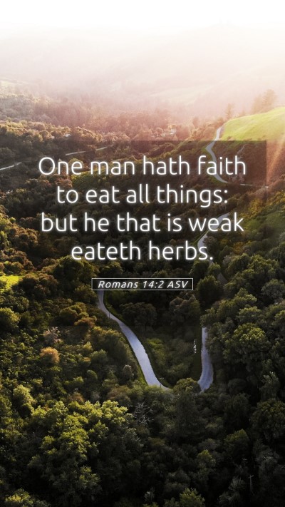 Picture 05 - Romans 14:2 ASV Mobile Phone Wallpaper - One man hath faith to eat all things: but he that - Mobile Bible Verse Wallpaper
