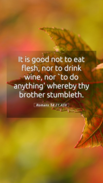 Picture 05 - Romans 14:21 ASV Mobile Phone Wallpaper - It is good not to eat flesh, nor to drink wine, - Mobile Bible Verse Wallpaper