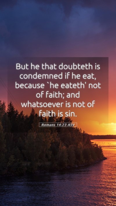 Picture 05 - Romans 14:23 ASV Mobile Phone Wallpaper - But he that doubteth is condemned if he eat, - Mobile Bible Verse Wallpaper