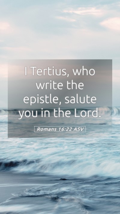 Picture 05 - Romans 16:22 ASV Mobile Phone Wallpaper - I Tertius, who write the epistle, salute you in - Mobile Bible Verse Wallpaper