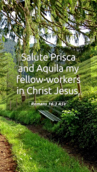 Picture 05 - Romans 16:3 ASV Mobile Phone Wallpaper - Salute Prisca and Aquila my fellow-workers in - Mobile Bible Verse Wallpaper