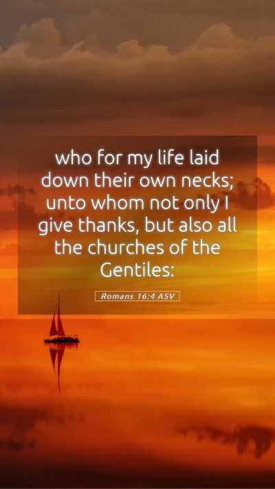 Picture 05 - Romans 16:4 ASV Mobile Phone Wallpaper - who for my life laid down their own necks; unto - Mobile Bible Verse Wallpaper