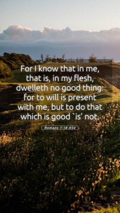 Picture 05 - Romans 7:18 ASV Mobile Phone Wallpaper - For I know that in me, that is, in my flesh, - Mobile Bible Verse Wallpaper