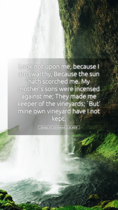 Picture 05 - Song of Solomon 1:6 ASV Mobile Phone Wallpaper - Look not upon me, because I am swarthy, Because - Mobile Bible Verse Wallpaper