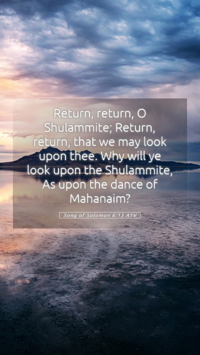 Picture 05 - Song of Solomon 6:13 ASV Mobile Phone Wallpaper - Return, return, O Shulammite; Return, return, - Mobile Bible Verse Wallpaper