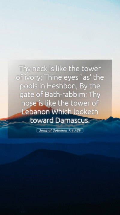 Picture 05 - Song of Solomon 7:4 ASV Mobile Phone Wallpaper - Thy neck is like the tower of ivory; Thine eyes - Mobile Bible Verse Wallpaper