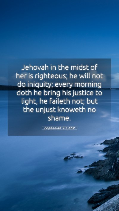 Picture 05 - Zephaniah 3:5 ASV Mobile Phone Wallpaper - Jehovah in the midst of her is righteous; he will - Mobile Bible Verse Wallpaper
