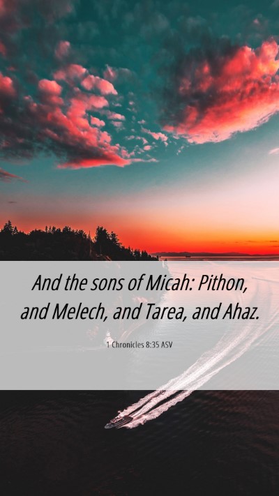 Picture 06 - 1 Chronicles 8:35 ASV Mobile Phone Wallpaper - And the sons of Micah: Pithon, and Melech, and - Mobile Bible Verse Wallpaper