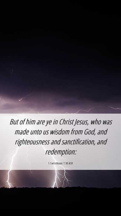 Picture 06 - 1 Corinthians 1:30 ASV Mobile Phone Wallpaper - But of him are ye in Christ Jesus, who was made - Mobile Bible Verse Wallpaper
